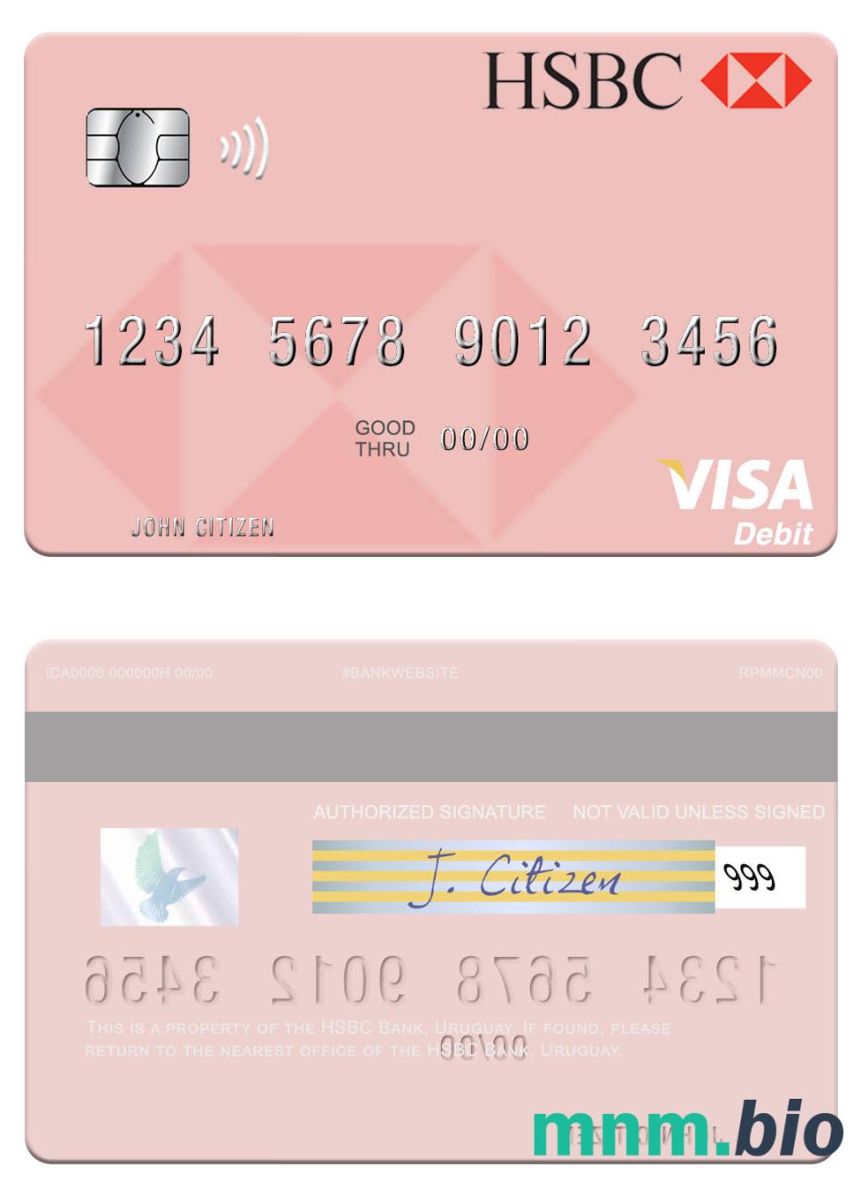 Uruguay HSBC Bank visa debet karta przykład w formacie PSD